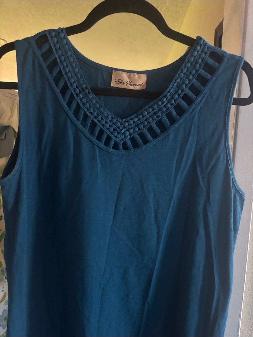 Elle Teal Sleeveless Tank with Lattice Trim